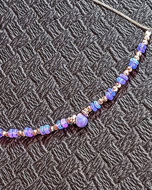 Colier argint opal de foc etiopian lavanda brioleta disc heishi lant argint minimalist boho chic trendy - Transport gratuit