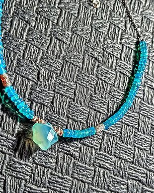 Colier argint opal de foc etiopian albastru aqua calcedoner stea heishi disc minimalist boho chic trendy - Transport gratuit