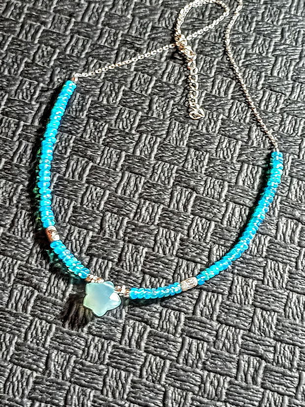 Colier argint opal de foc etiopian albastru aqua calcedoner stea heishi disc minimalist boho chic trendy - Transport gratuit