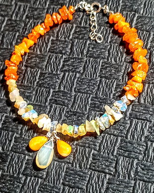 Bratara argint opal de foc etiopian brut oranj galben briolete charm boho chic trendy cadou - Transport gratuit