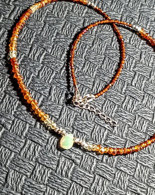 Colier argint hessonit granat ombre gradient degrade opal de foc etiopian brioleta minimalist boho chic trendy - Transport gratuit