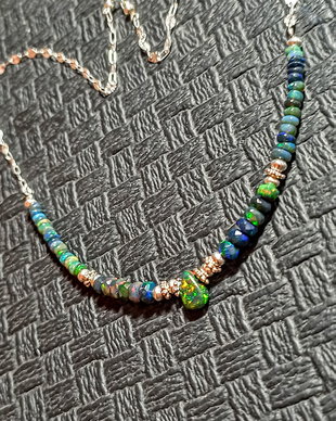 Colier argint opal de foc etiopian negru disc heishi brioleta fatetat minimalist boho chic trendy - Transport gratuit