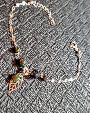 Bratara argint opal de foc etiopian negru charm brioleta frunza lant argint minimalista boho chic trendy cadou - Transport gratuit