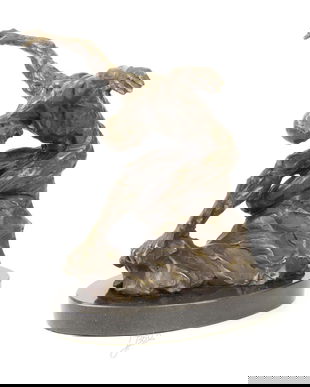 Dansator nud-statueta din bronz masiv cu soclu din marmura