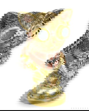 Pisica pilot-bust Steampunk din rasini