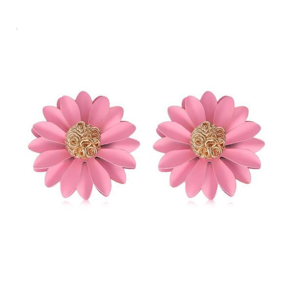 Cercei Daisy, tip stud, roz, in forma de floare - Colectia Floral Paradise