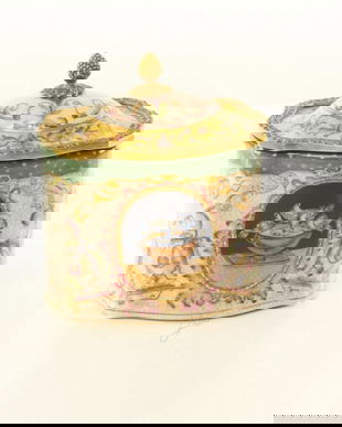 Bomboniera din portelan cu decoratiuni din bronz