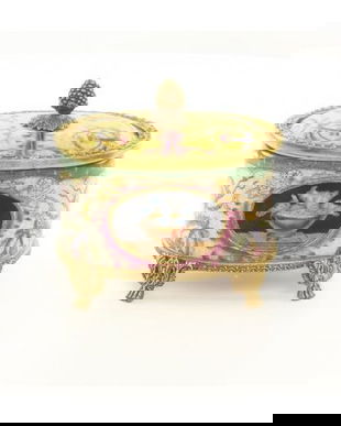 Bomboniera cu pasarele din portelan cu bronz