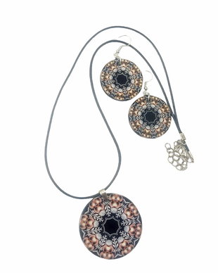 Set colier si cercei lemn, Mandala pearls 3, 3980