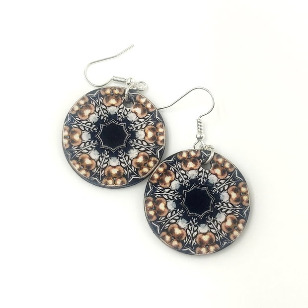 Set colier si cercei lemn, Mandala pearls 3, 3980