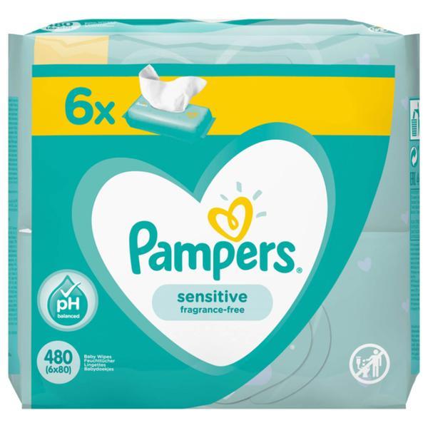 SHORT LIFE - Servetele Umede pentru Pielea Sensibila a Bebelusilor - Pampers Sensitive, 6 x 80 buc