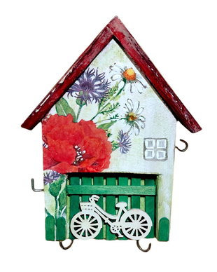 Casuta decorativa/ suport chei Casuta cu maci si bicicleta, 4002