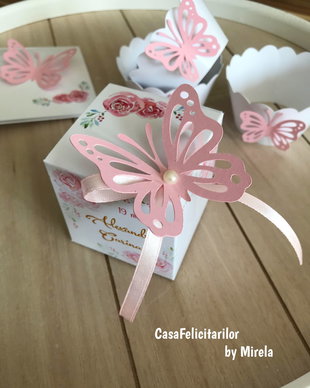 Cutie marturii botez decorata cu fluture