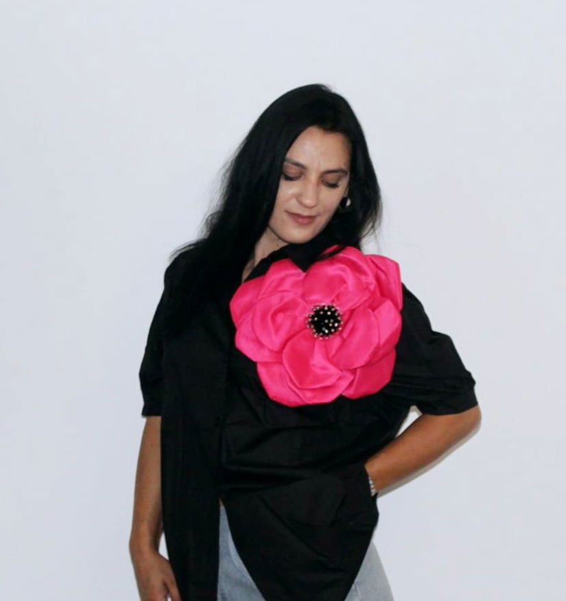 Camasa neagra Flower Oversize