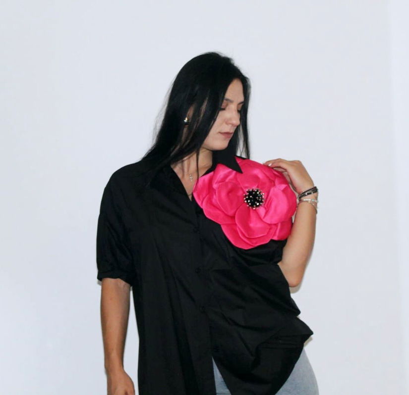 Camasa neagra Flower Oversize