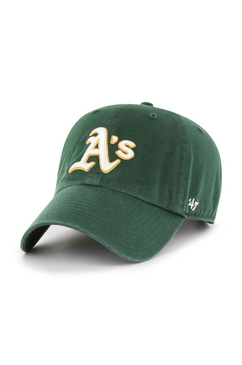 47brand caciula din bumbac MLB Oakland Athletics culoarea verde, cu imprimeu