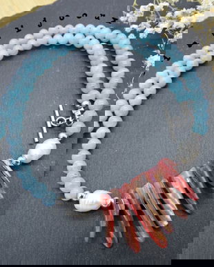 Colier handmade - angelit, sidef si perle cultura (cod1061)