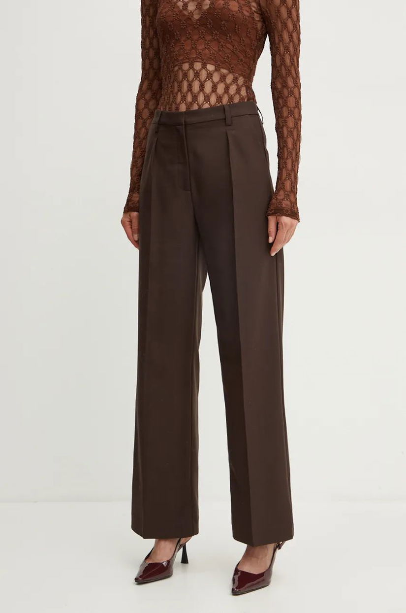 Bardot pantaloni CALLISTA femei, culoarea maro, lat, high waist, 57514PB7