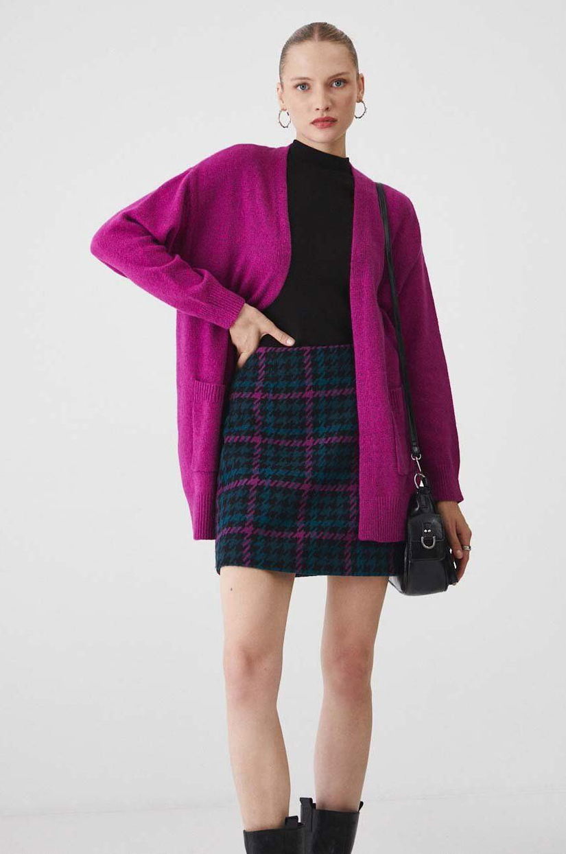 Medicine cardigan din amestec de lana culoarea violet, călduros