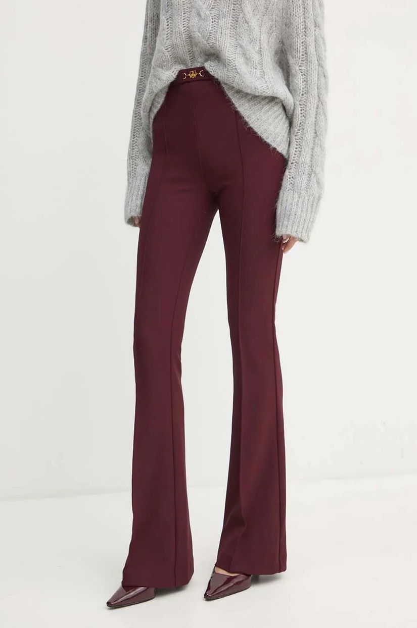 Elisabetta Franchi pantaloni femei, culoarea bordo, evazati, high waist, PA02246E2