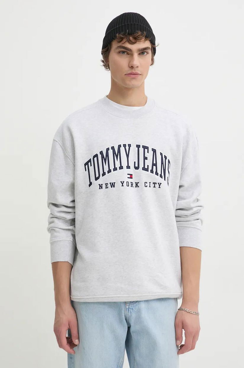 Tommy Jeans bluza barbati, culoarea gri, cu imprimeu, DM0DM19757