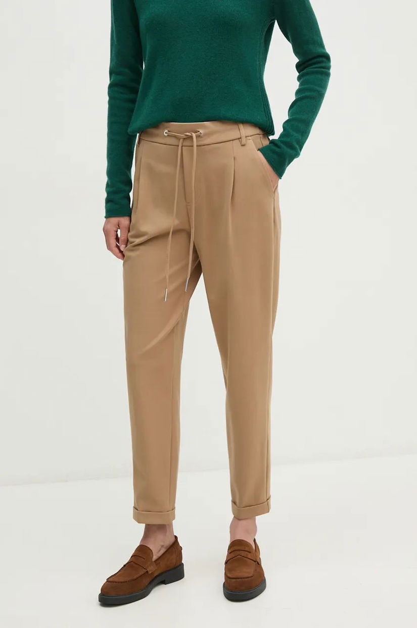 United Colors of Benetton pantaloni femei, culoarea bej, drept, high waist