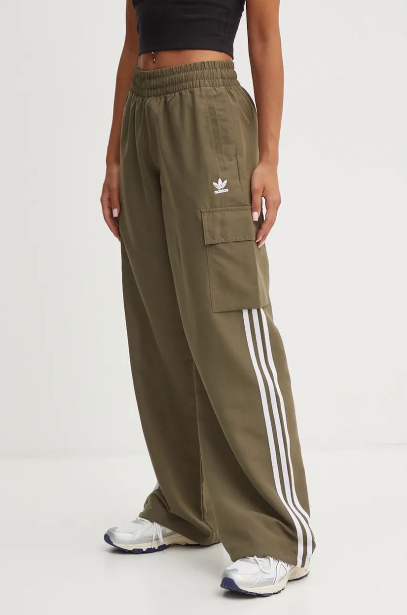 adidas Originals pantaloni femei, culoarea verde, fitcargo, high waist, IX5964