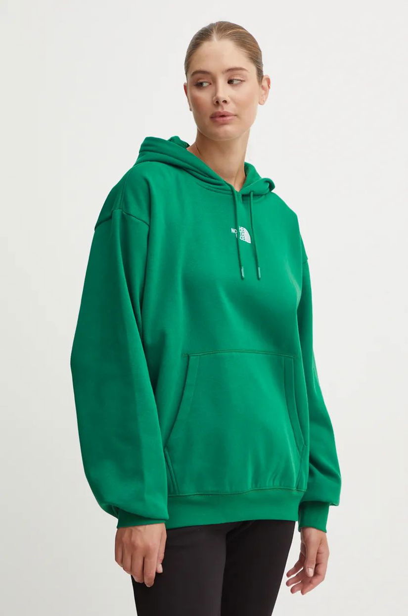 The North Face bluza Essential Hoodie femei, culoarea verde, cu glugă, neted, NF0A89ENNL11