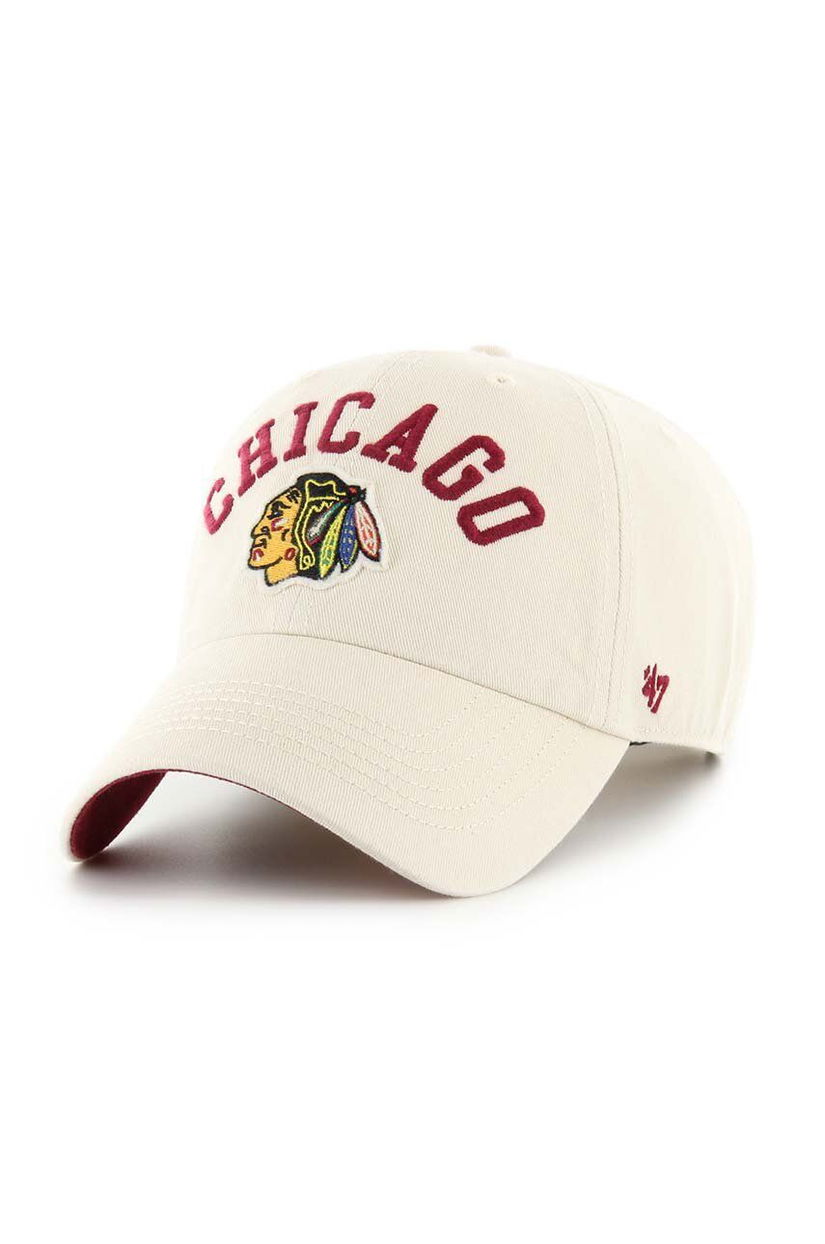 47 brand șapcă de baseball din bumbac NHL Chicago Blackhawks culoarea bej, cu imprimeu, H-CLBFB04GWS-Y0