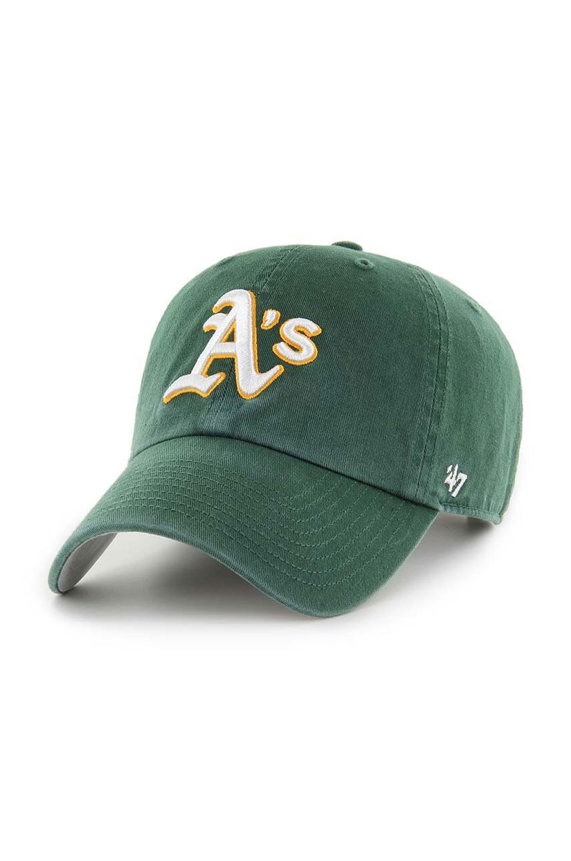 47 brand șapcă de baseball din bumbac MLB Oakland Athletics culoarea verde, cu imprimeu, BCPTN-DBLUN18GWS-DG08