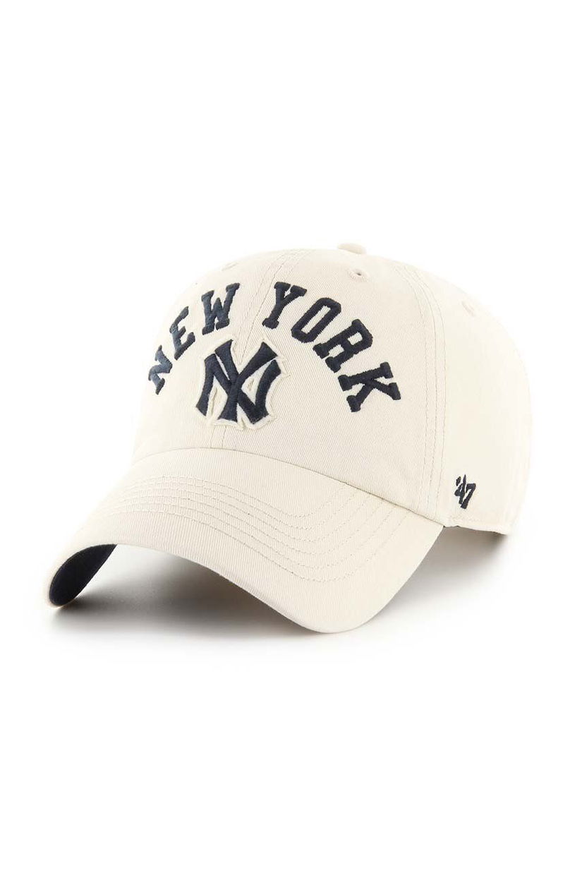 47 brand șapcă de baseball din bumbac MLB New York Yankees culoarea bej, cu imprimeu, BCPTN-CLBFB17GWS-Y011