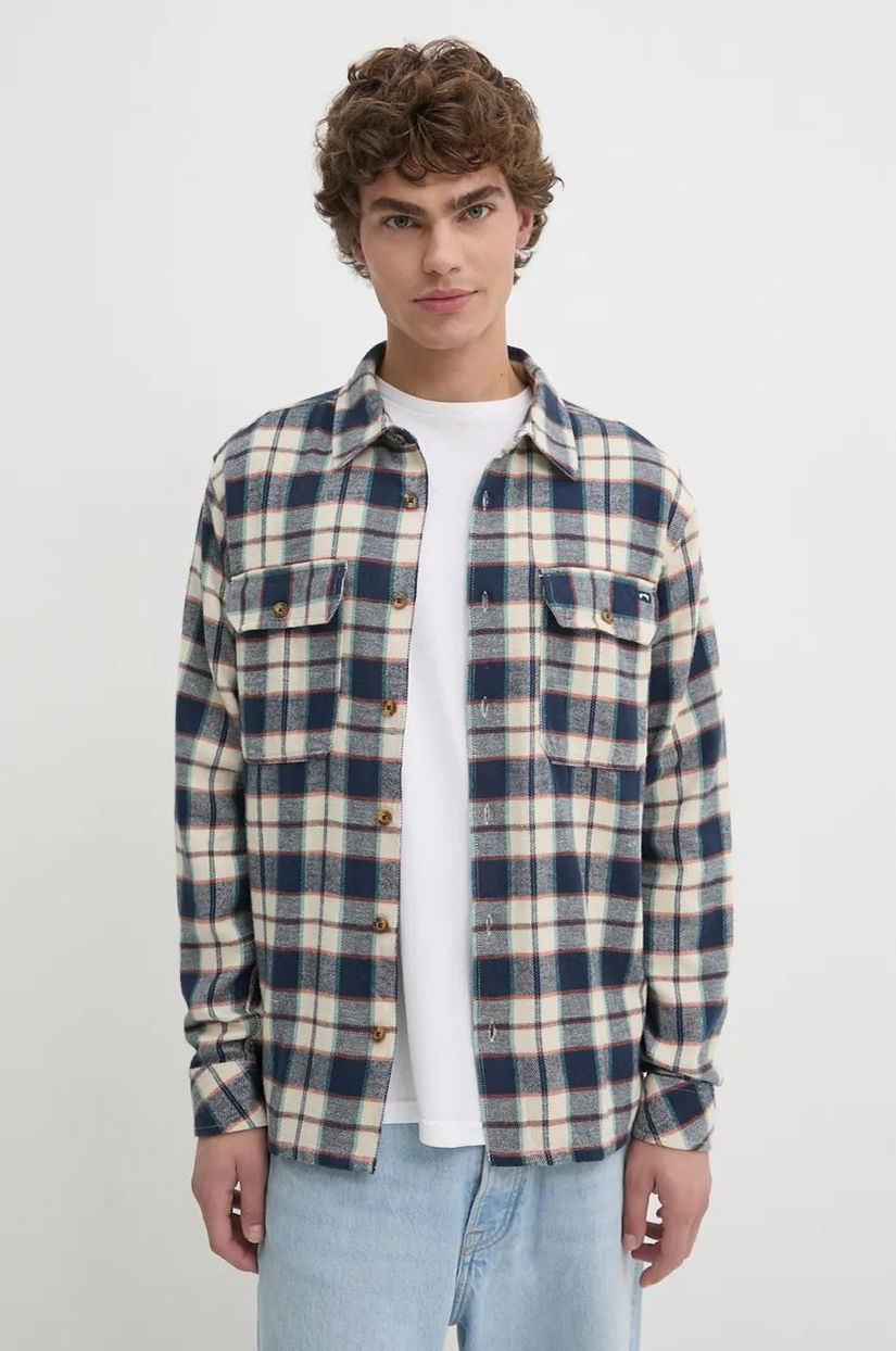 Billabong camasa din bumbac Offshore Flannel barbati, culoarea albastru marin, cu guler clasic, regular, ABYWT00281