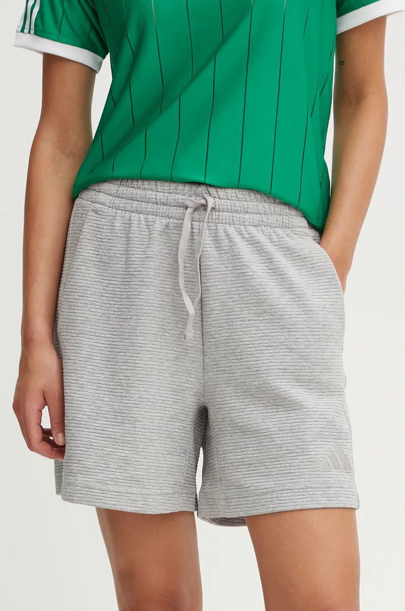 adidas pantaloni scurti All SZN femei, culoarea gri, melanj, medium waist, IY6826