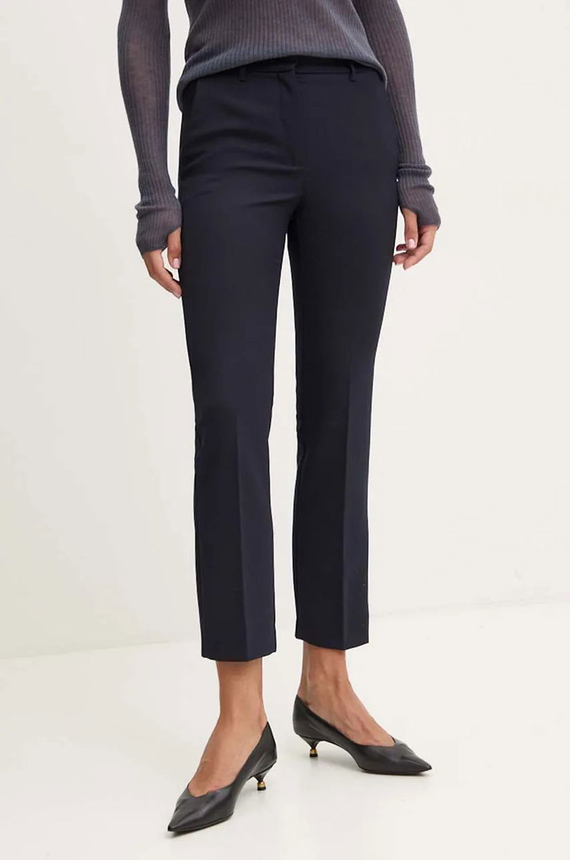 Marella pantaloni din lana culoarea albastru marin, fittigareta, high waist, 2423136072200