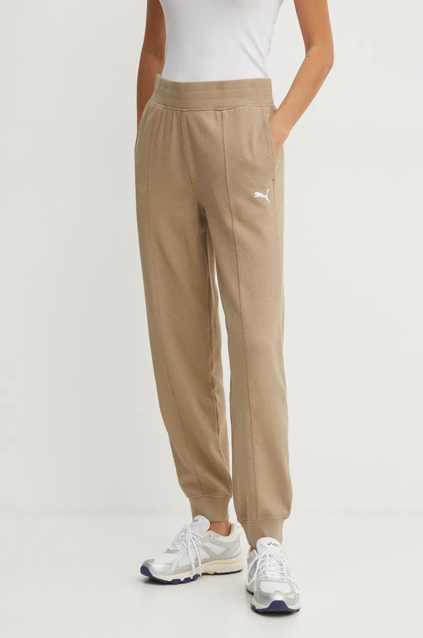 Puma pantaloni femei, culoarea bej, neted, 681634