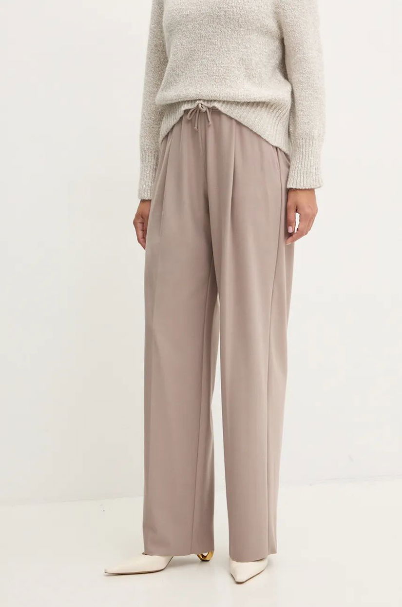 Marella pantaloni femei, culoarea bej, lat, high waist, 2423136015200