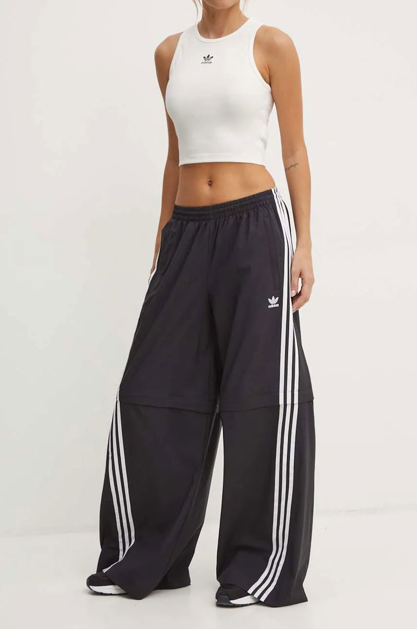 adidas Originals pantaloni de trening Oversized Zip Off Track Pant culoarea negru, cu imprimeu, JM9254