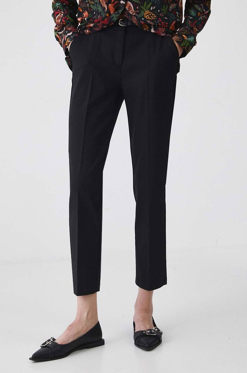 Medicine pantaloni femei, culoarea negru, fason chinos, medium waist