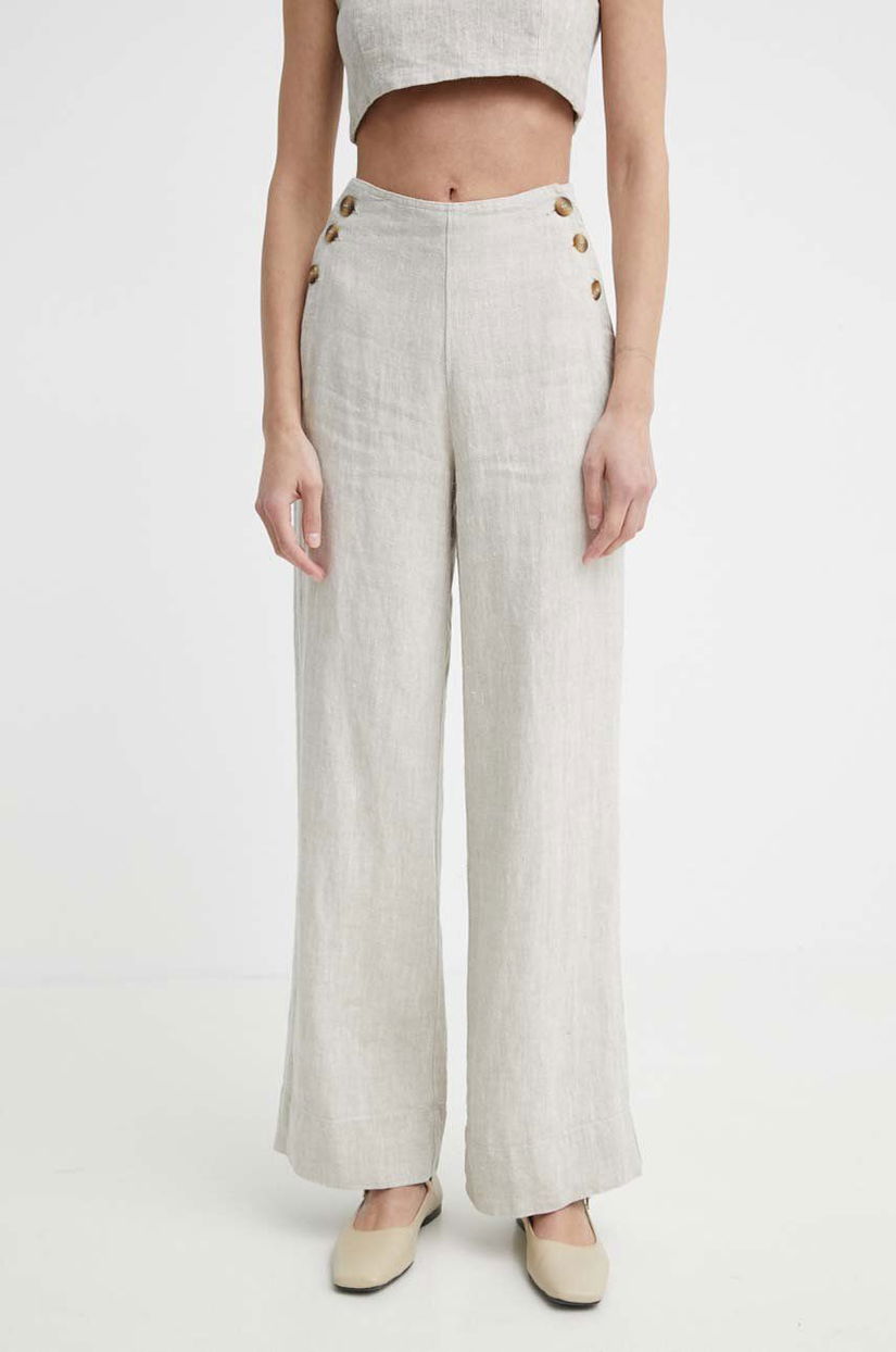 Alohas pantaloni din in culoarea bej, drept, high waist