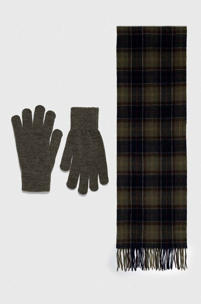 Barbour fular și mănuși Tartan Scarf & Glove Gift Set culoarea verde, cu model MGS0018