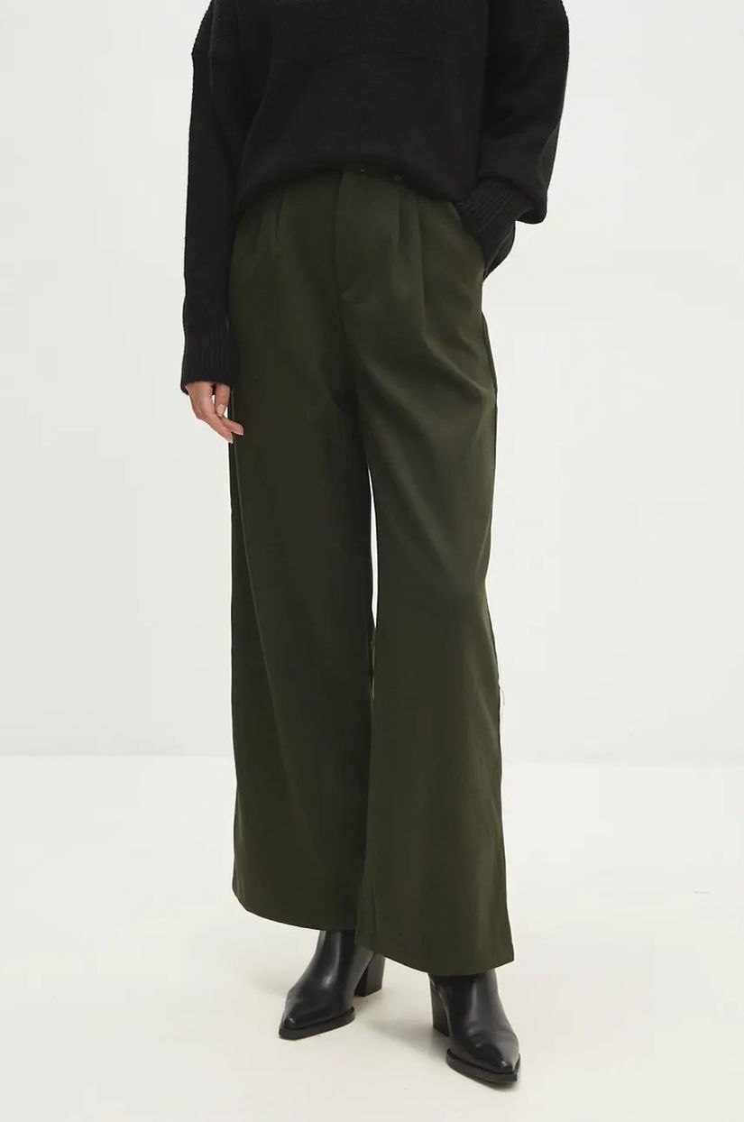 Answear Lab pantaloni femei, culoarea verde, drept, high waist