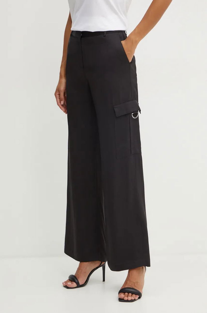 Karl Lagerfeld pantaloni femei, culoarea negru, lat, high waist, 246W1014