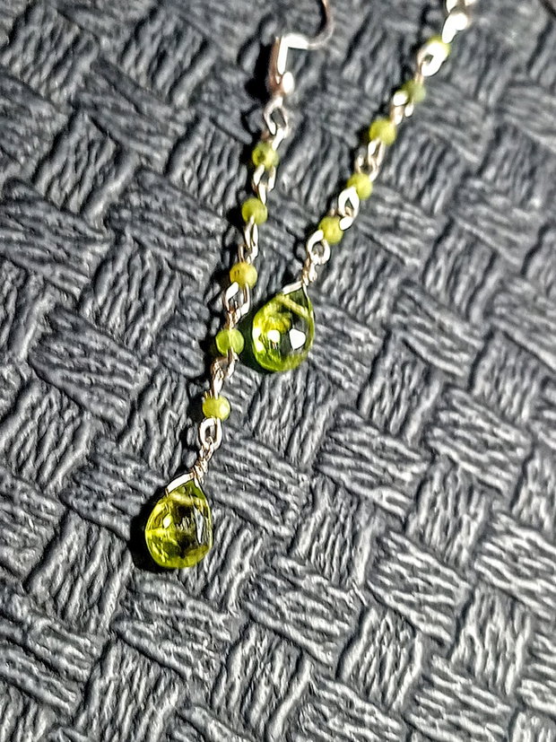 Cercei argint peridot jad brioleta lant argint minimalisti boho chic trendy - Transport gratuit
