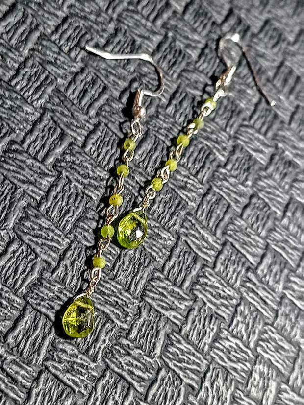 Cercei argint peridot jad brioleta lant argint minimalisti boho chic trendy - Transport gratuit
