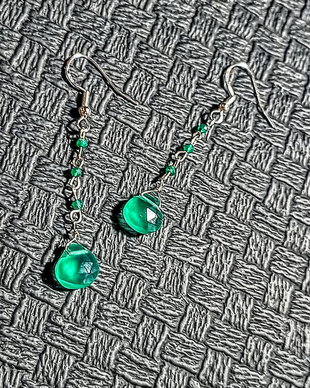 Cercei argint onix verde brioleta lant boho chic trendy - Transport gratuit