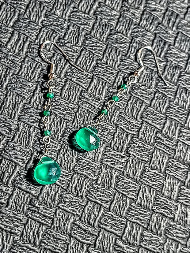 Cercei argint onix verde brioleta lant boho chic trendy - Transport gratuit