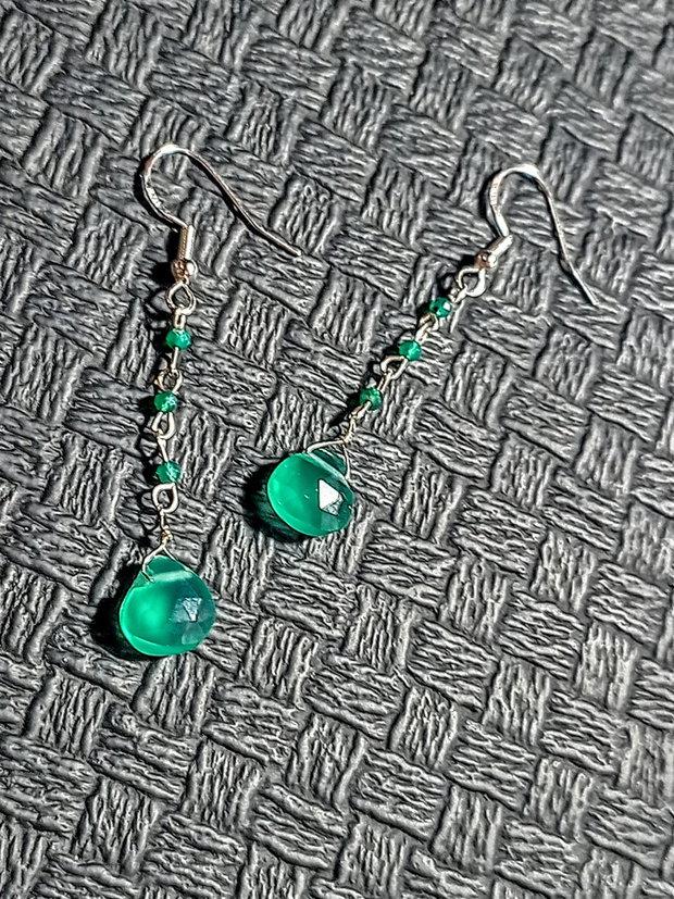 Cercei argint onix verde brioleta lant boho chic trendy - Transport gratuit