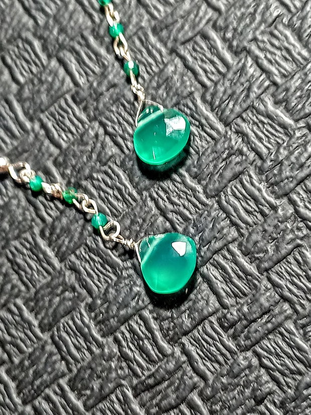 Cercei argint onix verde brioleta lant boho chic trendy - Transport gratuit