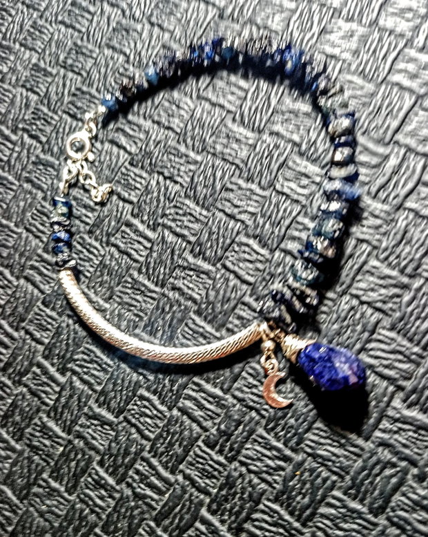 Bratara argint safir brut picatura charm semiluna argint boho chic trendy - Transport gratuit