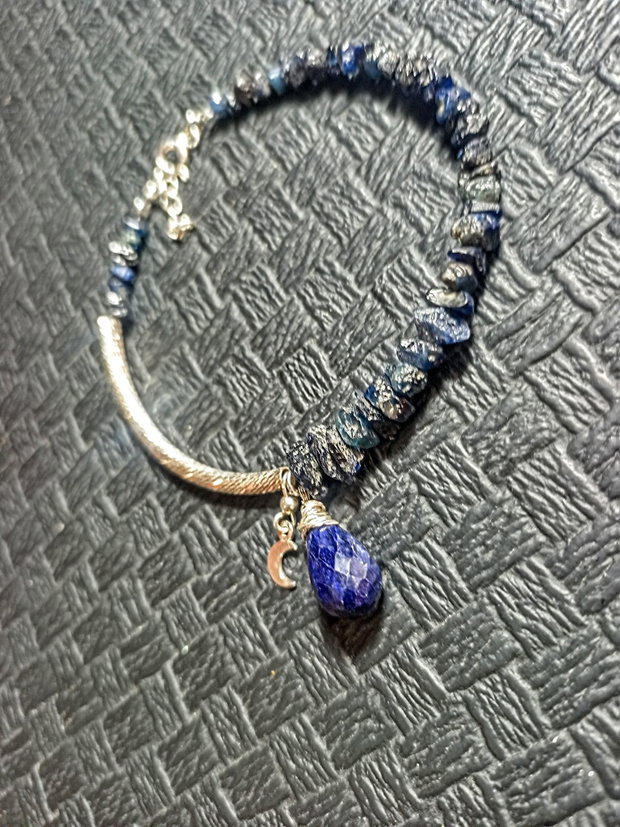 Bratara argint safir brut picatura charm semiluna argint boho chic trendy - Transport gratuit